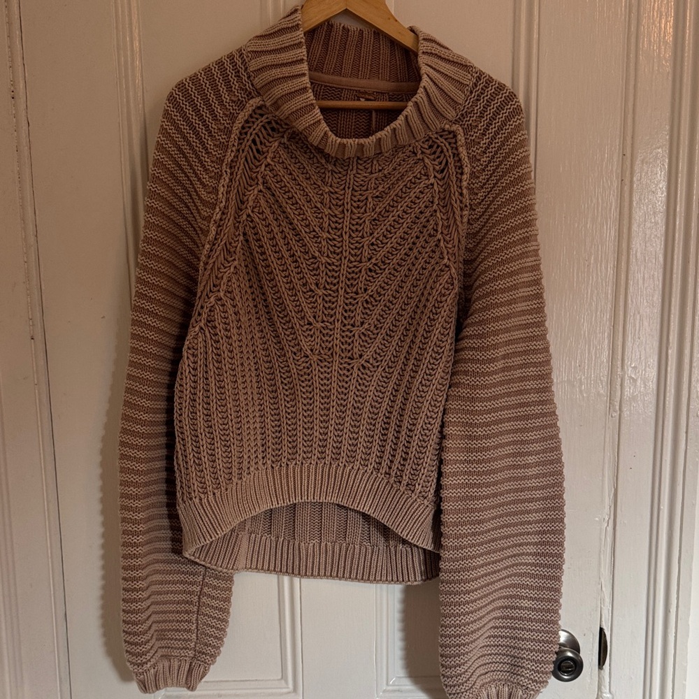 Free People Taupe Cowl Neck Sweater
